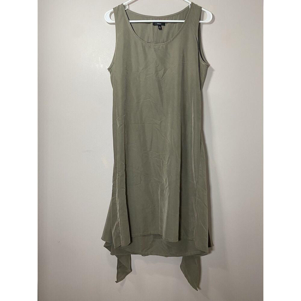 Drew Dress Womens MEDIUM Olive Green‎ Sleeveless Sheath Tie Waist Wrap *FLAW